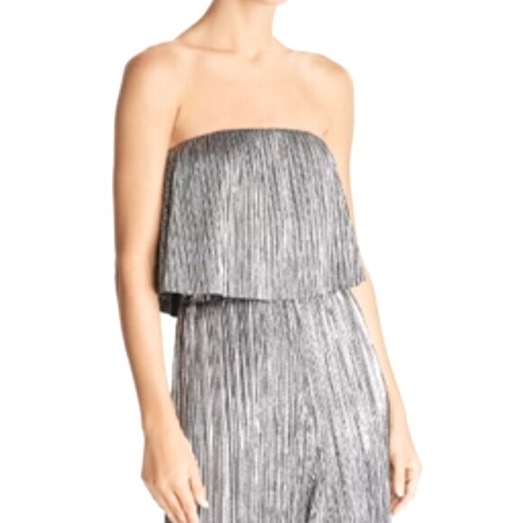 Lucy Paris Tops - NWOT [Lucy Paris] Bianca Silver Metallic Pleated Crop Top Shirt Women's Sz Large